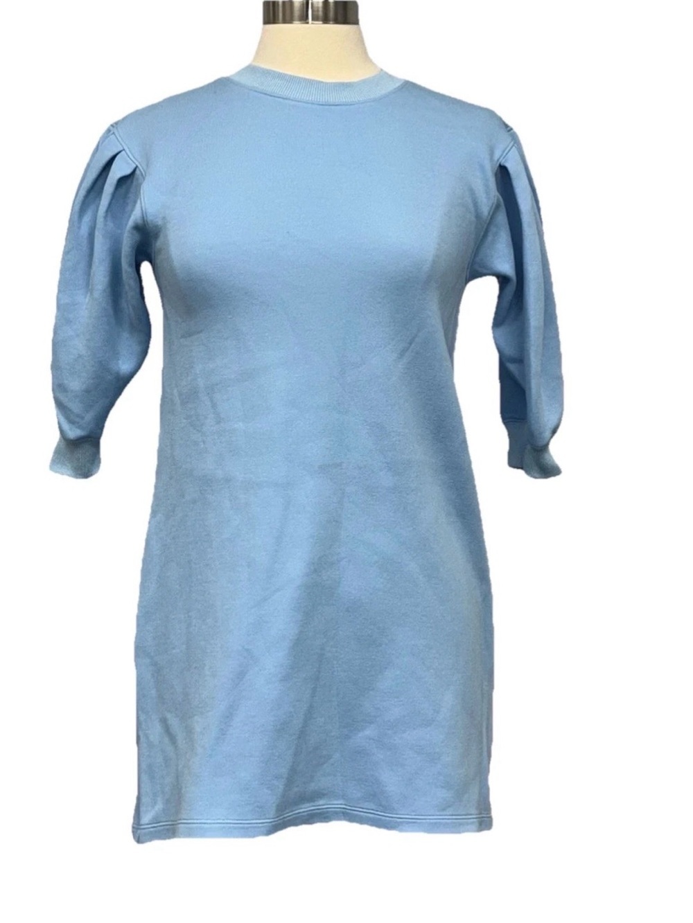 Addison Bay Short Puff Sleeve Pullover Terry Sweatshirt Dress XS Baby Blue